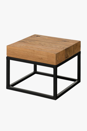 Konferenčný stolík z dubových trámov s kovovými nohami 40 x 40 cm